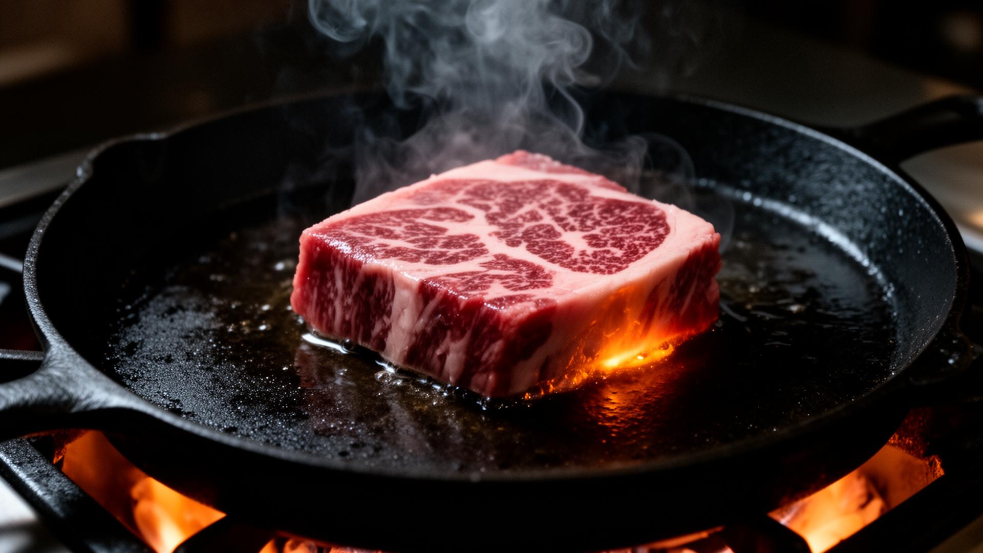 Wagyu beef on cast iron